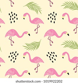 Flamingos seamless cute drawing illustration.