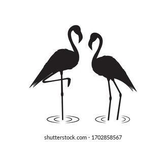 Flamingos silhouettes isolated on white background, vector. Couple flamingos in love. Scandinavian minimalist art design. Poster design. Wall artwork, wall decals. 