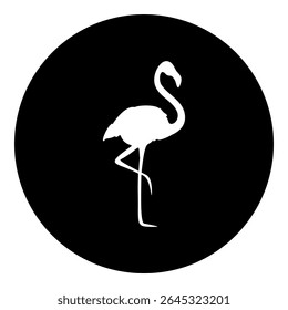 Een flamingo symbool in het midden. Geïsoleerde witte symbool in zwarte cirkel. Vectorillustratie op witte achtergrond