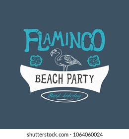 Flamingos, tropical flowers badge. Handmade Flamingos, tropical flowers. Vector illustration for printing on textiles, Souvenirs, postcards.