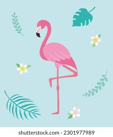 Flamingos and tropical plants illustration