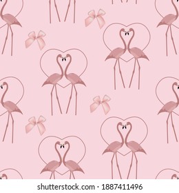 Flamingos for Valentine's Day. Seamless pattern isolated, pink flamingo, lovers. Vector illustration. Suitable for wallpaper and background, as well as printing on fabric
