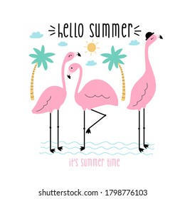 Flamingos vector illustration for t-shirt design Vector illustration design for fashion fabrics, textile graphics, prints.	
