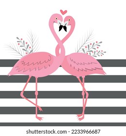 Flamingous couple in love. Valentine's Day. Postcard. Wedding card. Vector illustration