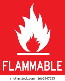 Flammable beware sign. Danger warning symbol. White on Red. Perfect for backgrounds, backdrop, poster, sticker, banner, label, sign, symbol, icon and wallpaper.