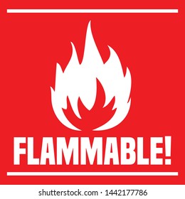 Flammable Flame Red and White Square Sign. 