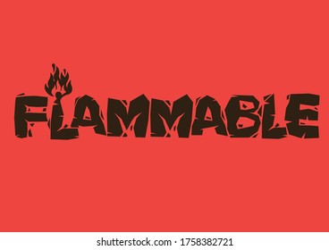 Diseño de fuentes inflamables en fondo rojo. Aviso de emergencia peligrosa. Ilustración del vector;
