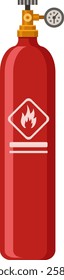 Flammable gas cylinder featuring a pressure gauge, valve, and a flame symbol indicating its hazardous contents, emphasizing industrial safety and gas storage