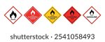 Flammable Gas Signs Collection with Vector Flat Rhombus on White Background. Warning Symbol for Packages, Outdoor Design.	