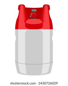 Flammable gas tank in plastic case, for propane or other - butane, methane. White metal reservoir in flat colors