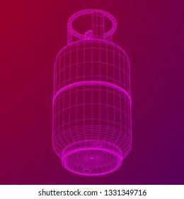 Flammable gas tank. Propane, butane, methane gas tank. Model wireframe low poly mesh vector illustration