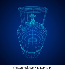 Flammable gas tank. Propane, butane, methane gas tank. Model wireframe low poly mesh vector illustration