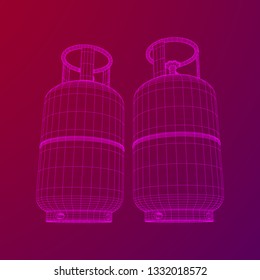 Flammable gas tank. Propane, butane, methane gas tank. Model wireframe low poly mesh vector illustration