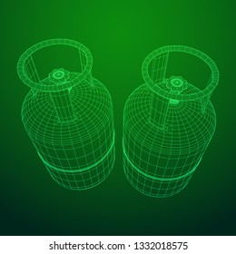 Flammable gas tank. Propane, butane, methane gas tank. Model wireframe low poly mesh vector illustration