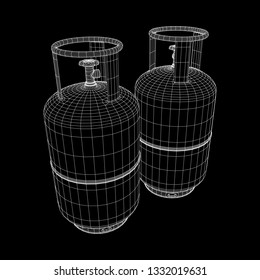 Flammable gas tank. Propane, butane, methane gas tank. Model wireframe low poly mesh vector illustration
