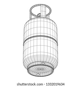Flammable gas tank. Propane, butane, methane gas tank. Model wireframe low poly mesh vector illustration
