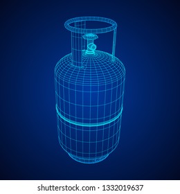 Flammable gas tank. Propane, butane, methane gas tank. Model wireframe low poly mesh vector illustration