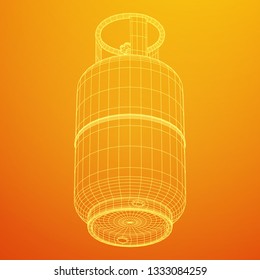 Flammable gas tank. Propane, butane, methane gas tank. Model wireframe low poly mesh vector illustration