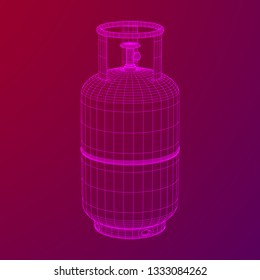 Flammable gas tank. Propane, butane, methane gas tank. Model wireframe low poly mesh vector illustration
