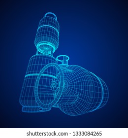 Flammable gas tank. Propane, butane, methane gas tank. Model wireframe low poly mesh vector illustration