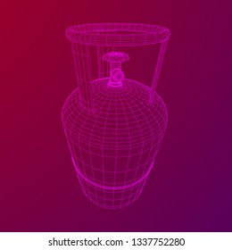 Flammable gas tank. Propane, butane, methane gas tank. Model wireframe low poly mesh vector illustration