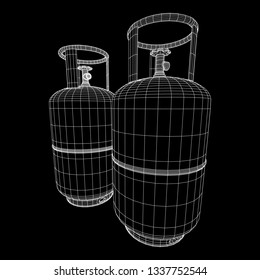 Flammable gas tank. Propane, butane, methane gas tank. Model wireframe low poly mesh vector illustration