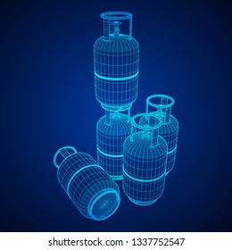 Flammable gas tank. Propane, butane, methane gas tank. Model wireframe low poly mesh vector illustration