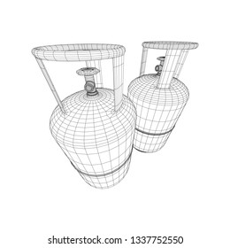 Flammable gas tank. Propane, butane, methane gas tank. Model wireframe low poly mesh vector illustration