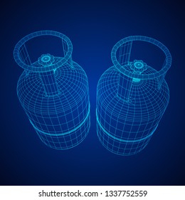Flammable gas tank. Propane, butane, methane gas tank. Model wireframe low poly mesh vector illustration