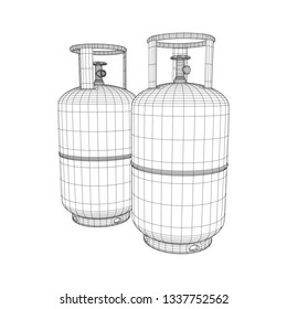 Flammable gas tank. Propane, butane, methane gas tank. Model wireframe low poly mesh vector illustration