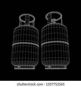 Flammable gas tank. Propane, butane, methane gas tank. Model wireframe low poly mesh vector illustration