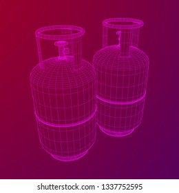 Flammable gas tank. Propane, butane, methane gas tank. Model wireframe low poly mesh vector illustration