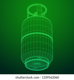 Flammable gas tank. Propane, butane, methane gas tank. Model wireframe low poly mesh vector illustration