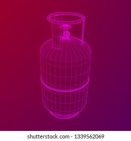 Flammable gas tank. Propane, butane, methane gas tank. Model wireframe low poly mesh vector illustration