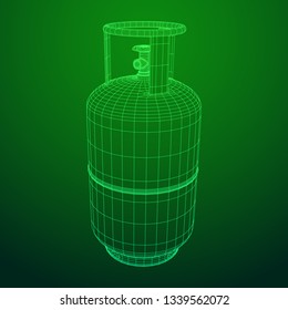 Flammable gas tank. Propane, butane, methane gas tank. Model wireframe low poly mesh vector illustration