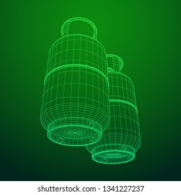 Flammable gas tank. Propane, butane, methane gas tank. Model wireframe low poly mesh vector illustration