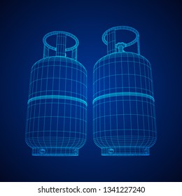 Flammable gas tank. Propane, butane, methane gas tank. Model wireframe low poly mesh vector illustration