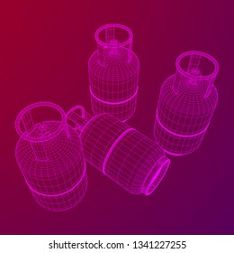 Flammable gas tank. Propane, butane, methane gas tank. Model wireframe low poly mesh vector illustration