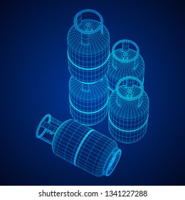 Flammable gas tank. Propane, butane, methane gas tank. Model wireframe low poly mesh vector illustration