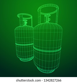 Flammable gas tank. Propane, butane, methane gas tank. Model wireframe low poly mesh vector illustration