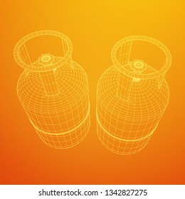 Flammable gas tank. Propane, butane, methane gas tank. Model wireframe low poly mesh vector illustration