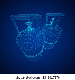 Flammable gas tank. Propane, butane, methane gas tank. Model wireframe low poly mesh vector illustration