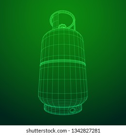 Flammable gas tank. Propane, butane, methane gas tank. Model wireframe low poly mesh vector illustration