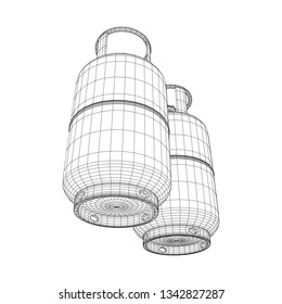 Flammable gas tank. Propane, butane, methane gas tank. Model wireframe low poly mesh vector illustration