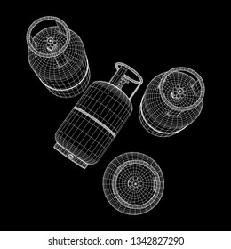 Flammable gas tank. Propane, butane, methane gas tank. Model wireframe low poly mesh vector illustration