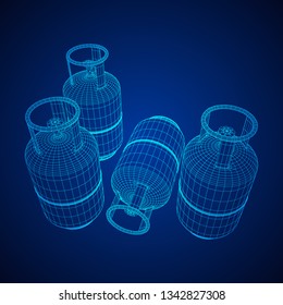 Flammable gas tank. Propane, butane, methane gas tank. Model wireframe low poly mesh vector illustration