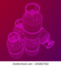 Flammable gas tank. Propane, butane, methane gas tank. Model wireframe low poly mesh vector illustration