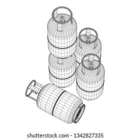 Flammable gas tank. Propane, butane, methane gas tank. Model wireframe low poly mesh vector illustration