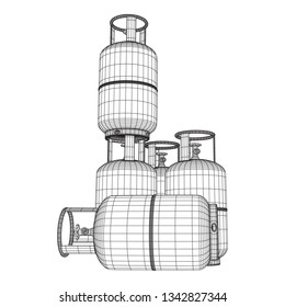 Flammable gas tank. Propane, butane, methane gas tank. Model wireframe low poly mesh vector illustration