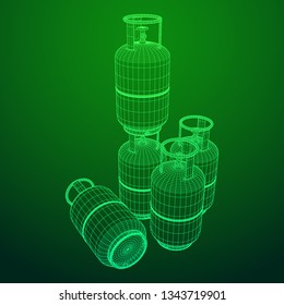 Flammable gas tank. Propane, butane, methane gas tank. Model wireframe low poly mesh vector illustration